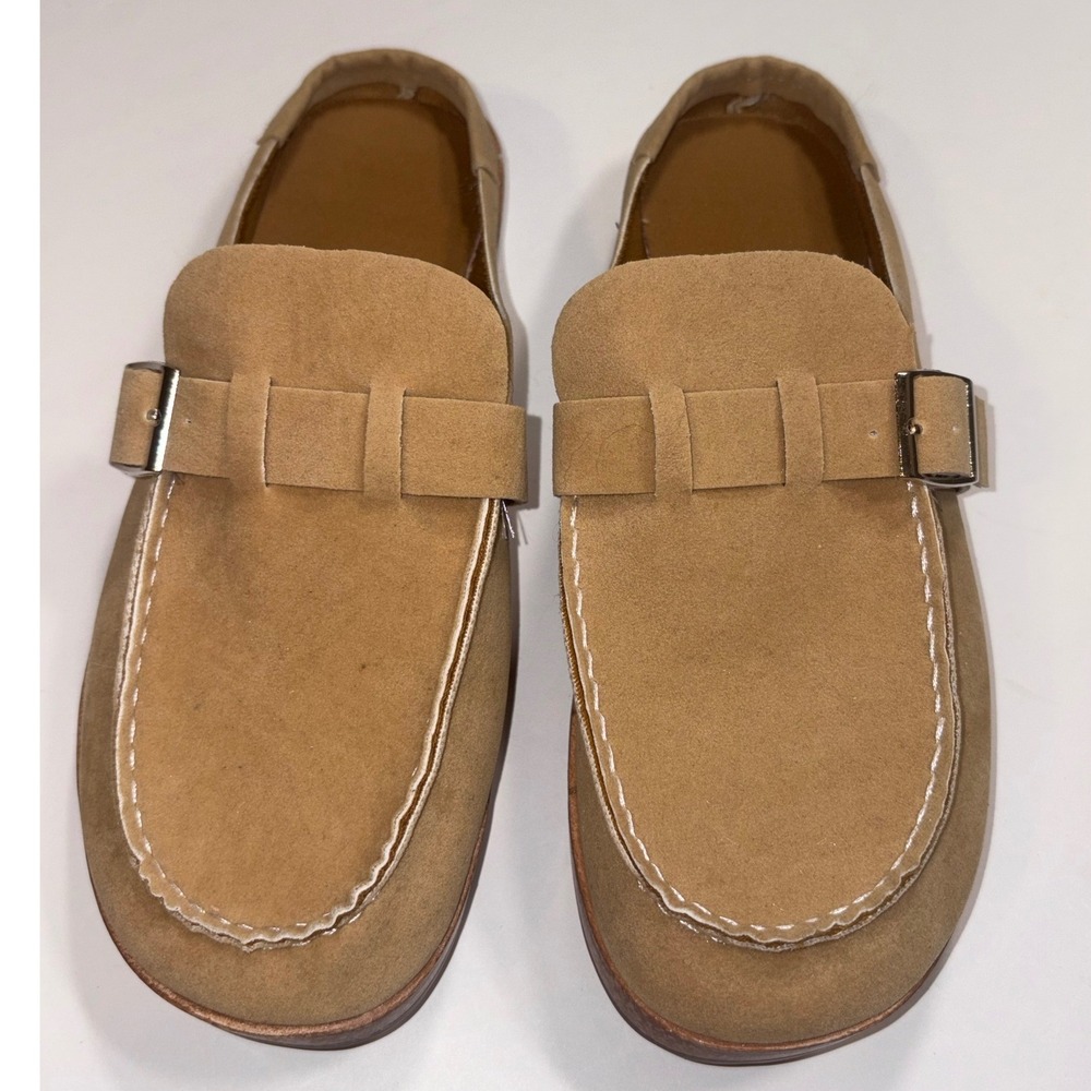 Tan Mule Loafers Buckle Detail Slip On Flats Women Size see Pictures - Picture 2 of 8